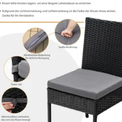 2-teiliges Gartenstühle Terrassenstühle mit weichen Kissen Rattansessel bis 150 kg Schwarz