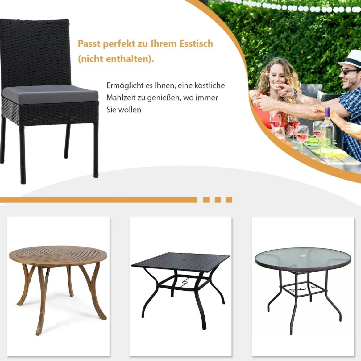 2-teiliges Gartenstühle Terrassenstühle mit weichen Kissen Rattansessel bis 150 kg Schwarz