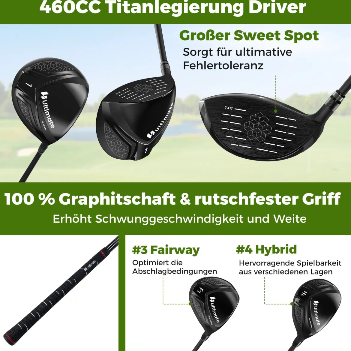 11 Teiliges Golfschläger Set für Rechtshänder mit Golftasche Golf Set Golfschlägersätze Caddy Bag