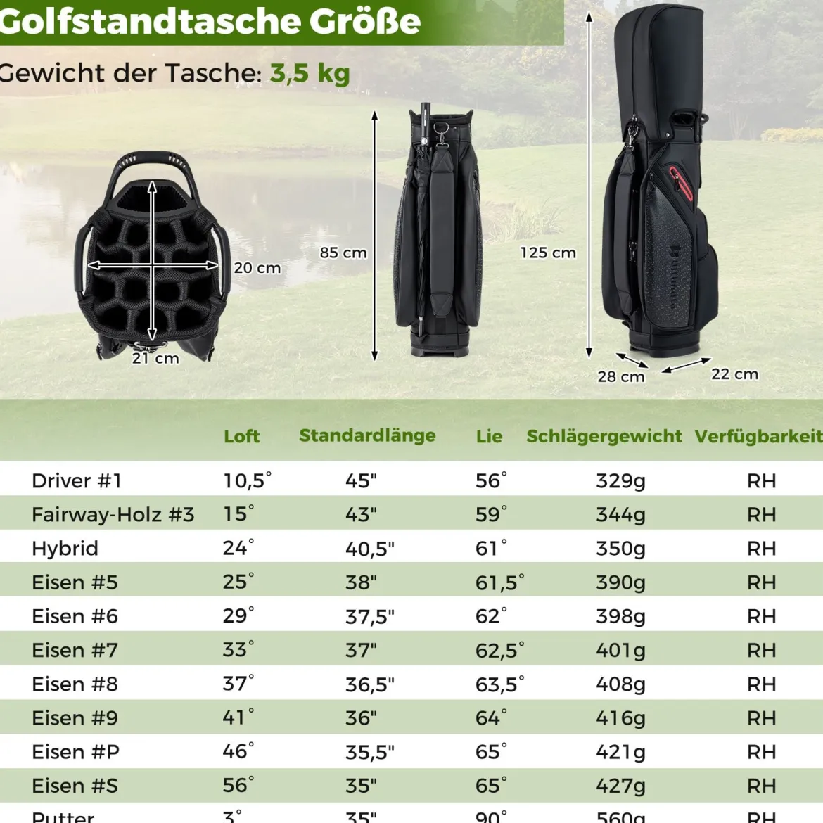 11 Teiliges Golfschläger Set für Rechtshänder mit Golftasche Golf Set Golfschlägersätze Caddy Bag