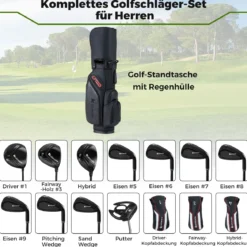 11 Teiliges Golfschläger Set für Rechtshänder mit Golftasche Golf Set Golfschlägersätze Caddy Bag