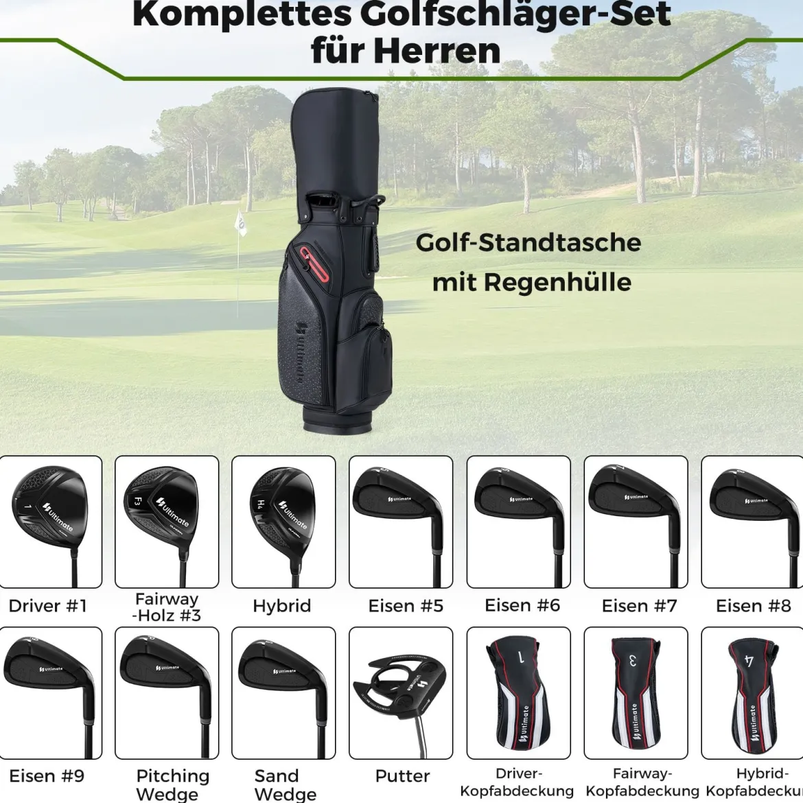 11 Teiliges Golfschläger Set für Rechtshänder mit Golftasche Golf Set Golfschlägersätze Caddy Bag