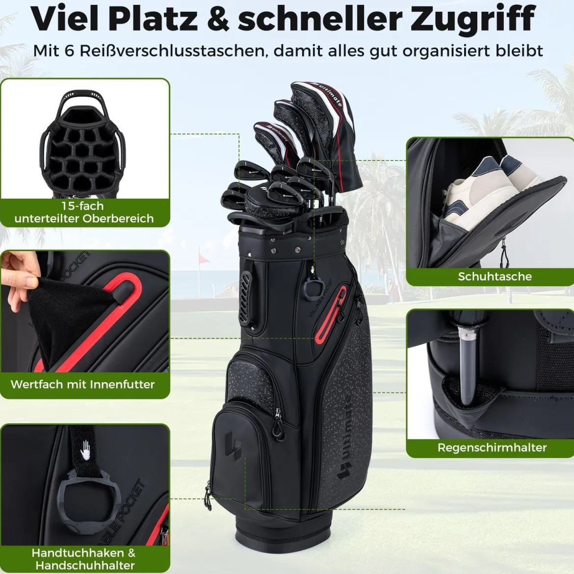 11 Teiliges Golfschläger Set für Rechtshänder mit Golftasche Golf Set Golfschlägersätze Caddy Bag