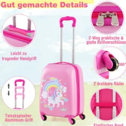 2-teiliges Handgepäck-Set mit Spinner-Rädern rollender Hartschalen-Koffer und Rucksack Rosa Einhorn 12