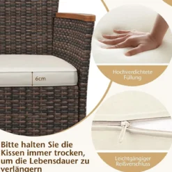 7-teilige Sitzgarnitur mit Tischplatte aus Akazienholz & Stapelbaren Stühlen Braun
