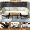 6-teilige Sitzgruppe Outdoor Gartensofa mit Metallrahmen Kissen & Bungee-Seil Sitz Beige