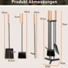 4-teiliges Kaminwerkzeug-Set robustes Metall-Feuerstellen-Kit mit Schürhaken Schaufel Bürste und stabiler Halterung Schwarz