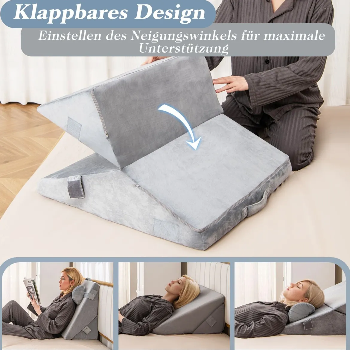3 Teiliges Keilkissen Set Orthopädisch Air Memory Schaum Lindert Schmerzen Hilft Bei Schnarchen Sodbrennen Grau