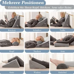 3 Teiliges Keilkissen Set Orthopädisch Air Memory Schaum Lindert Schmerzen Hilft Bei Schnarchen Sodbrennen Grau
