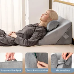 3 Teiliges Keilkissen Set Orthopädisch Air Memory Schaum Lindert Schmerzen Hilft Bei Schnarchen Sodbrennen Grau