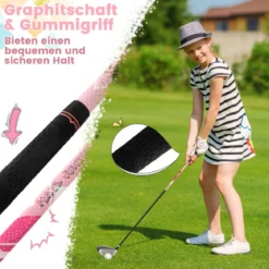 6-teiliges Kinder Golfschläger Set mit Golftasche & Regenhaube für Kinder von 11-13 Jahren Rosa