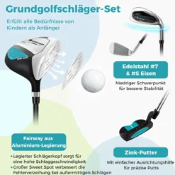4-teiliges Kinder Golfschläger Set mit Golftasche & Regenhaube für Kinder von 5-7 Jahren Blau