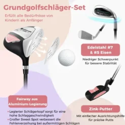 4-teiliges Kinder Golfschläger Set mit Golftasche & Regenhaube für Kinder von 5-7 Jahren Rosa