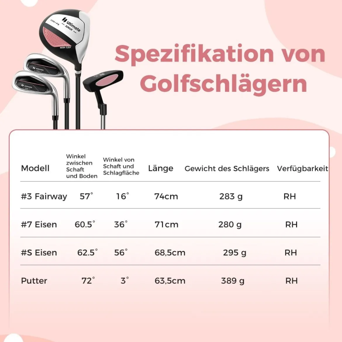 4-teiliges Kinder Golfschläger Set mit Golftasche & Regenhaube für Kinder von 5-7 Jahren Rosa