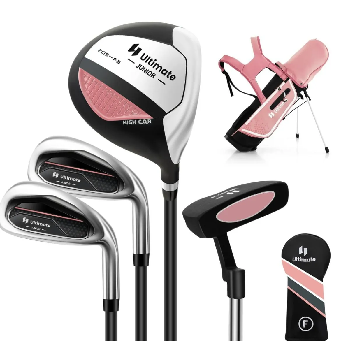4-teiliges Kinder Golfschläger Set mit Golftasche & Regenhaube für Kinder von 5-7 Jahren Rosa