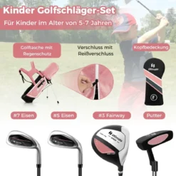 4-teiliges Kinder Golfschläger Set mit Golftasche & Regenhaube für Kinder von 5-7 Jahren Rosa
