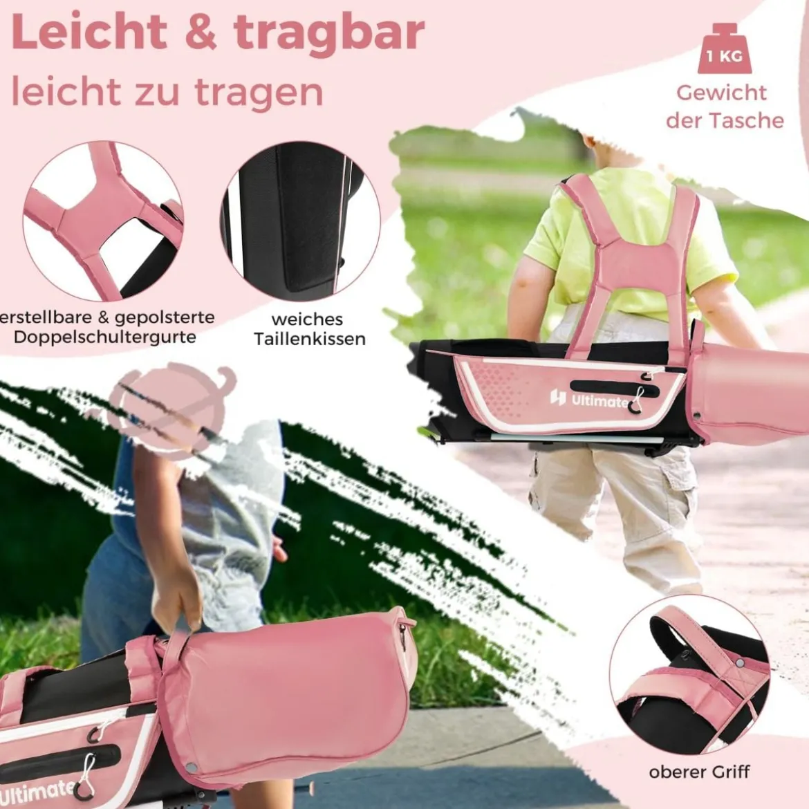 4-teiliges Kinder Golfschläger Set mit Golftasche & Regenhaube für Kinder von 5-7 Jahren Rosa