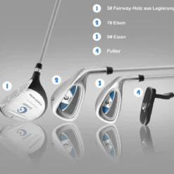 5-teiliges Kinder Golfschläger Set mit Fairway HolzEisen 7, 9 & Putter mit Standtasche für Junior von 8-10 Jahren