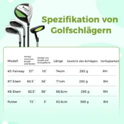4-teiliges Kinder Golfschläger Set mit Golftasche & Regenhaube für Kinder von 5-7 Jahren Grün