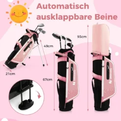 4-teiliges Kinder Golfschläger Set mit Golftasche & Regenhaube für Kinder von 8-10 Jahren Rosa