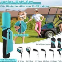 6-teiliges Kinder Golfschläger Set mit Golftasche & Regenhaube für Kinder von 11-13 Jahren Blau