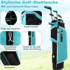 6-teiliges Kinder Golfschläger Set mit Golftasche & Regenhaube für Kinder von 11-13 Jahren Blau