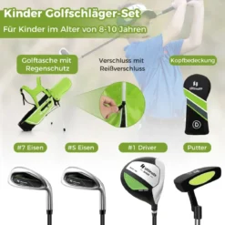 4-teiliges Kinder Golfschläger Set mit Golftasche & Regenhaube für Kinder von 8-10 Jahren Grün