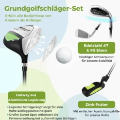 4-teiliges Kinder Golfschläger Set mit Golftasche & Regenhaube für Kinder von 8-10 Jahren Grün