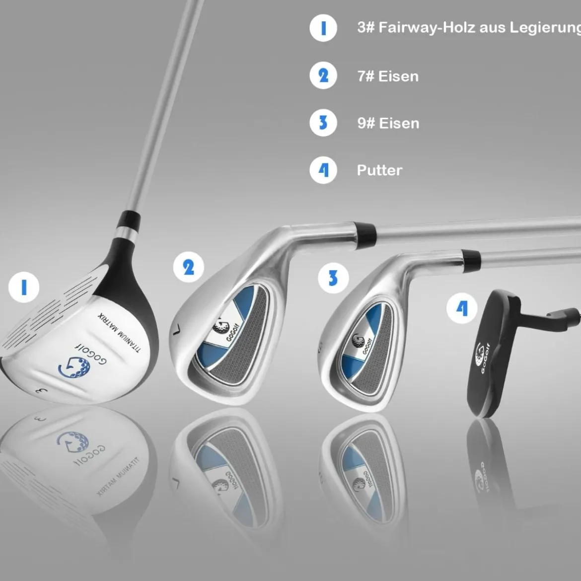 5-teiliges Kinder Golfschläger Set mit Fairway HolzEisen 7, 9 & Putter mit Standtasche für Junior von 11-13 Jahren