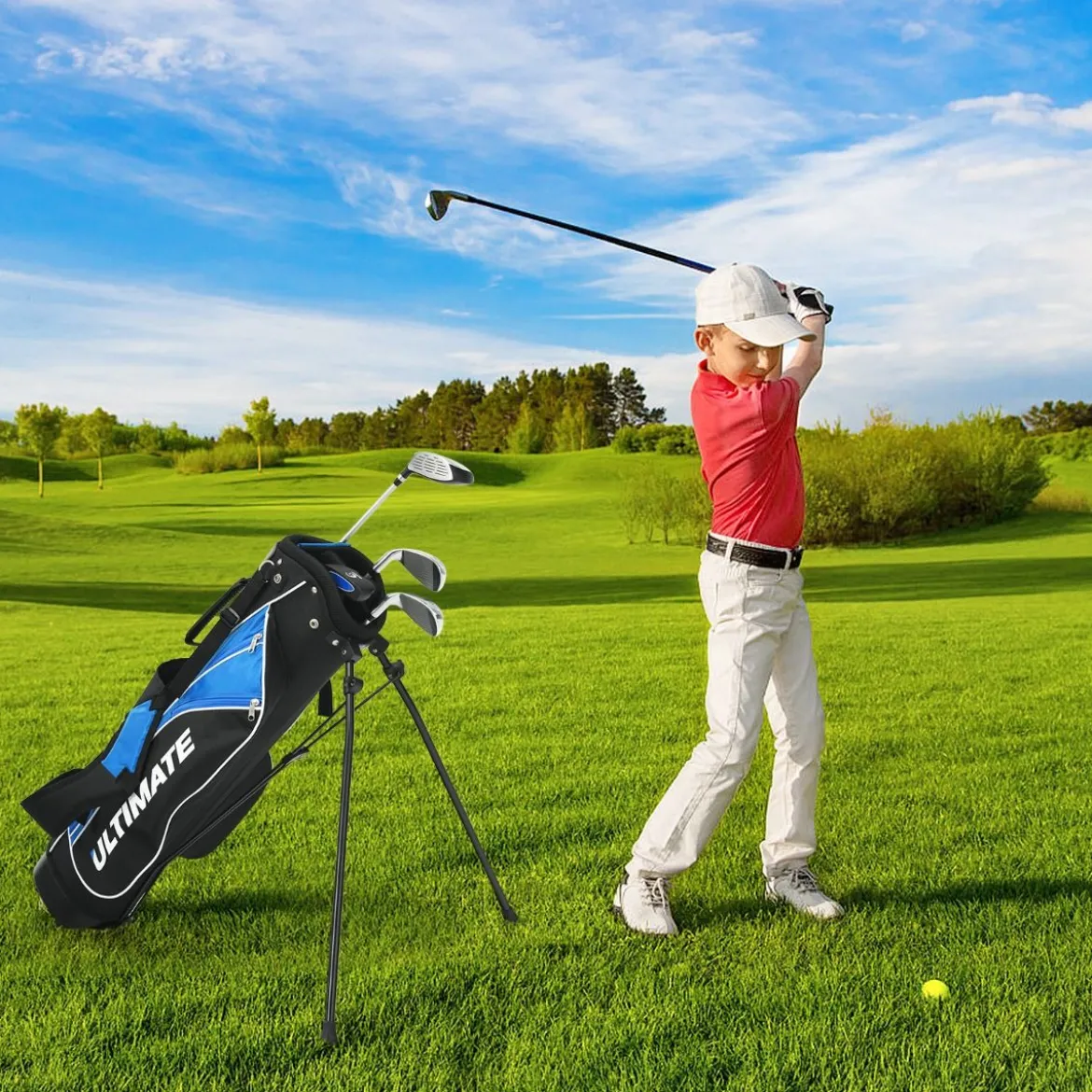 5-teiliges Kinder Golfschläger Set mit Fairway HolzEisen 7, 9 & Putter mit Standtasche für Junior von 11-13 Jahren