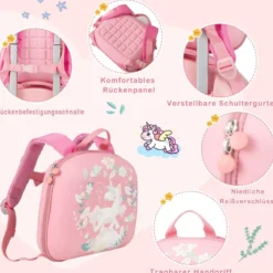 4 teiliges Kinderkoffer + Rucksack 10”+14” Kindertrolley mit Rollen Blau/Schwarz/Rosa 35L Reisekoffer