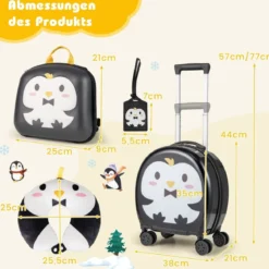 4 teiliges Kinderkoffer + Rucksack 10”+14” Kindertrolley mit Rollen Blau/Schwarz/Rosa 35L Reisekoffer