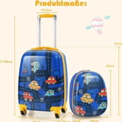 2-teiliges Kinderkoffer-Set Hartschalenkoffer & Rucksack 33 x 22 x 51 cm Dunkelblau