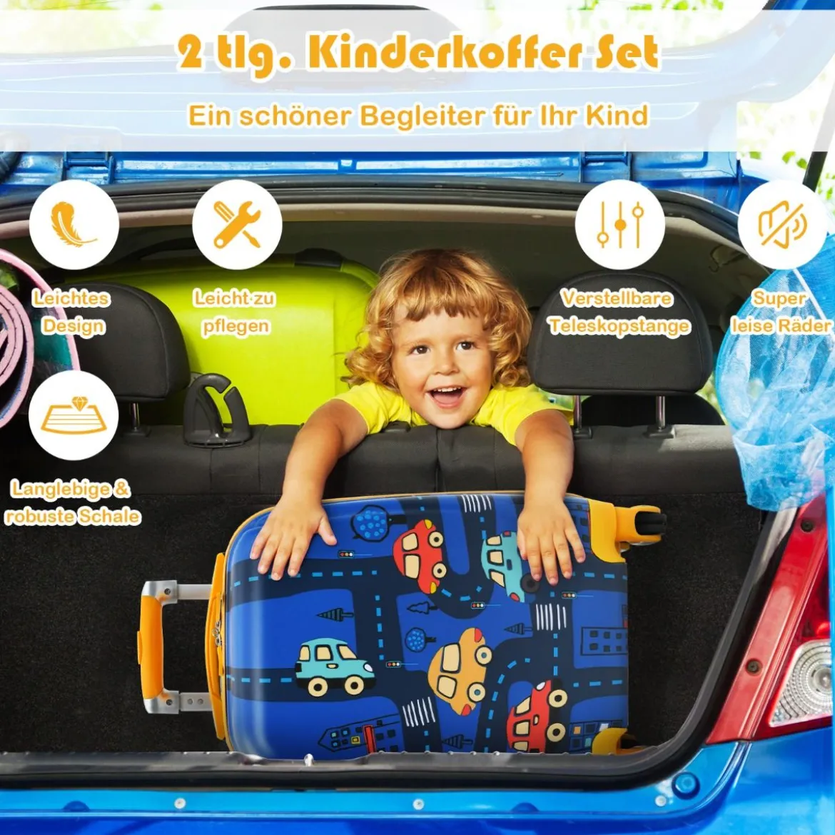2-teiliges Kinderkoffer-Set Hartschalenkoffer & Rucksack 33 x 22 x 51 cm Dunkelblau