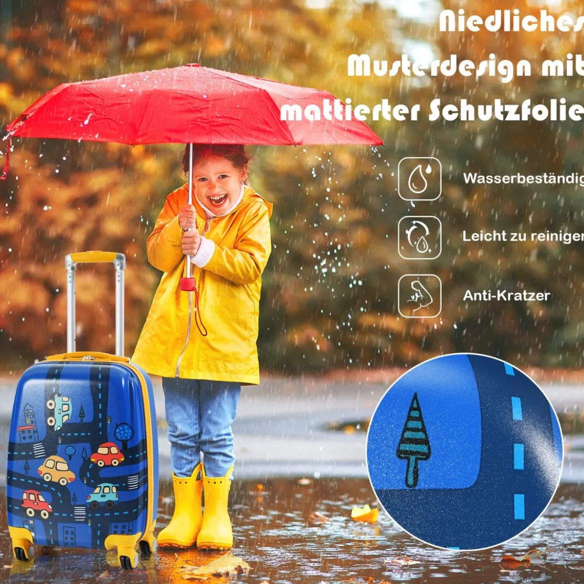 2-teiliges Kinderkoffer-Set Hartschalenkoffer & Rucksack 33 x 22 x 51 cm Dunkelblau