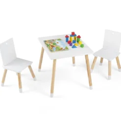 3-teiliges Kindersitzgruppe Holz Kindertisch und 2 Stühle Kinder Aktivitätstisch Weiß