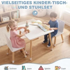 3-teiliges Kindersitzgruppe Holz Kindertisch und 2 Stühle Kinder Aktivitätstisch Weiß