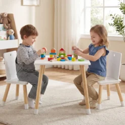 3-teiliges Kindersitzgruppe Holz Kindertisch und 2 Stühle Kinder Aktivitätstisch Weiß
