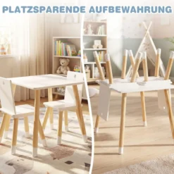 3-teiliges Kindersitzgruppe Holz Kindertisch und 2 Stühle Kinder Aktivitätstisch Weiß