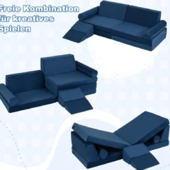 10-Teiliges Kindersofa Set Modulares Kinderspielsofa mit Weichem Kristallsamt Maschinenwaschbare Bezüge Blau/Grau