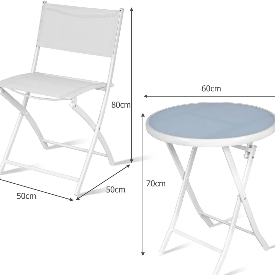 3-teiliges klappbares Bistroset Balkonset Gartenset Sitzgarnitur mit 2 Stühle & 1 runder Tisch Weiß