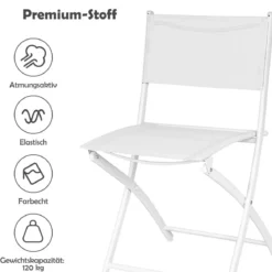 3-teiliges klappbares Bistroset Balkonset Gartenset Sitzgarnitur mit 2 Stühle & 1 runder Tisch Weiß
