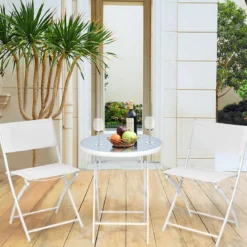 3-teiliges klappbares Bistroset Balkonset Gartenset Sitzgarnitur mit 2 Stühle & 1 runder Tisch Weiß