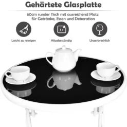 3-teiliges klappbares Bistro-Set Tisch mit Stühlen Bistroset klappbar Bistrotisch Schwarz + Weiß