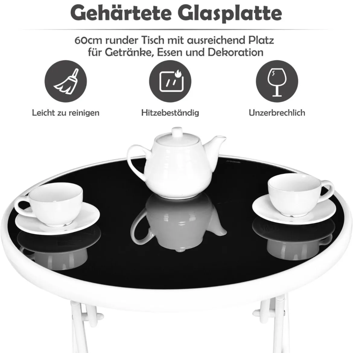 3-teiliges klappbares Bistro-Set Tisch mit Stühlen Bistroset klappbar Bistrotisch Schwarz + Weiß