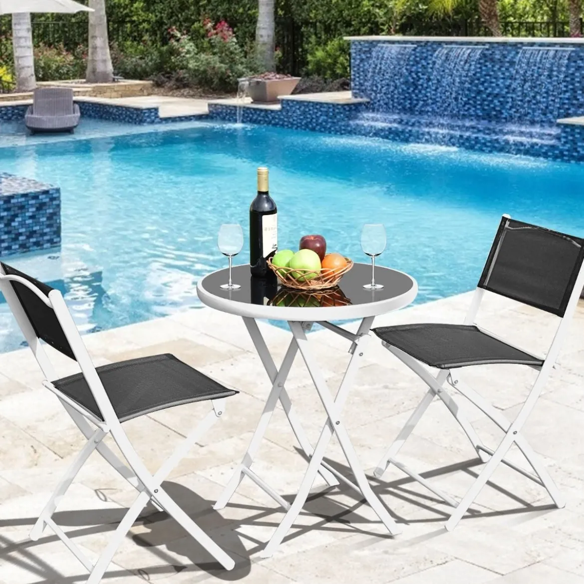 3-teiliges klappbares Bistro-Set Tisch mit Stühlen Bistroset klappbar Bistrotisch Schwarz + Weiß