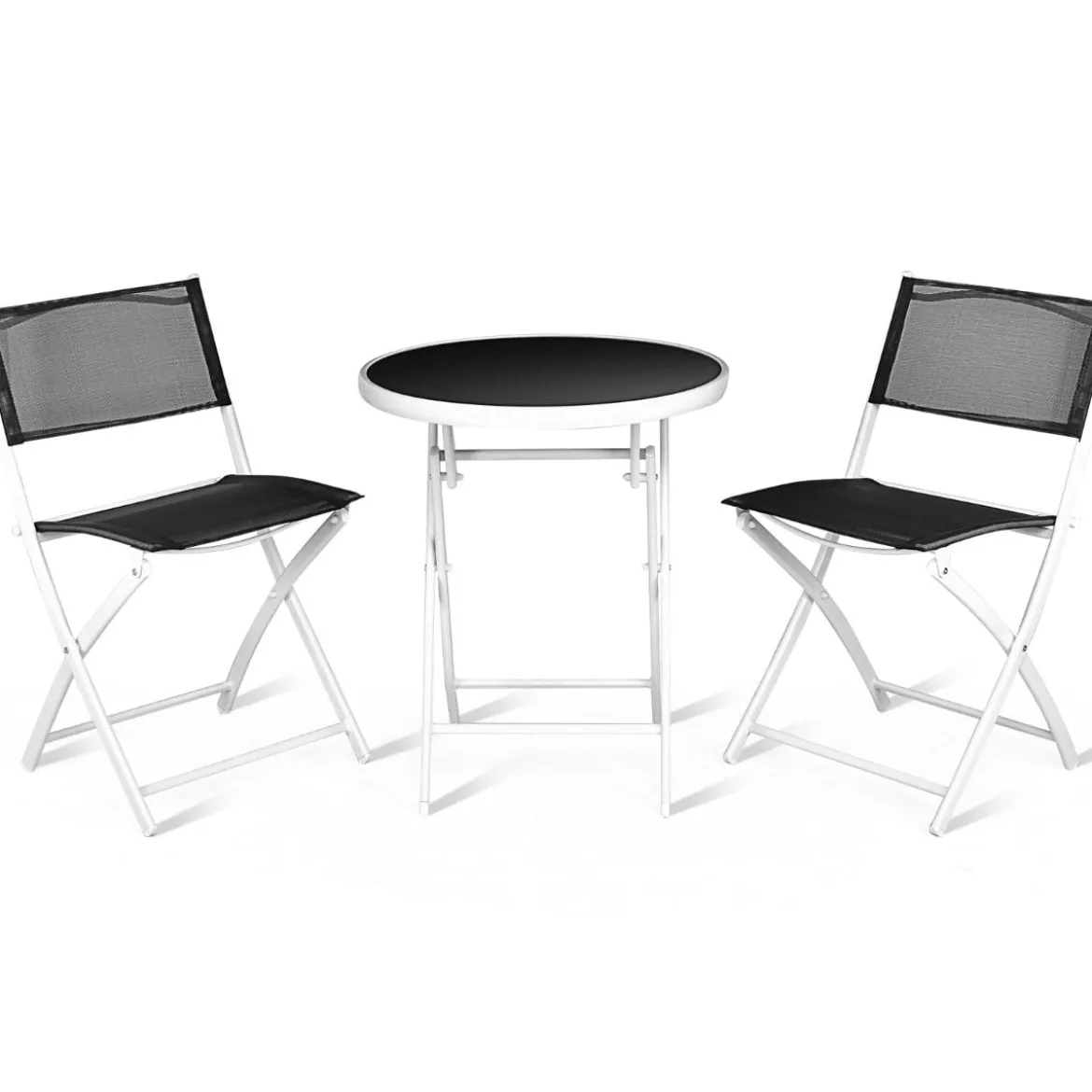 3-teiliges klappbares Bistro-Set Tisch mit Stühlen Bistroset klappbar Bistrotisch Schwarz + Weiß