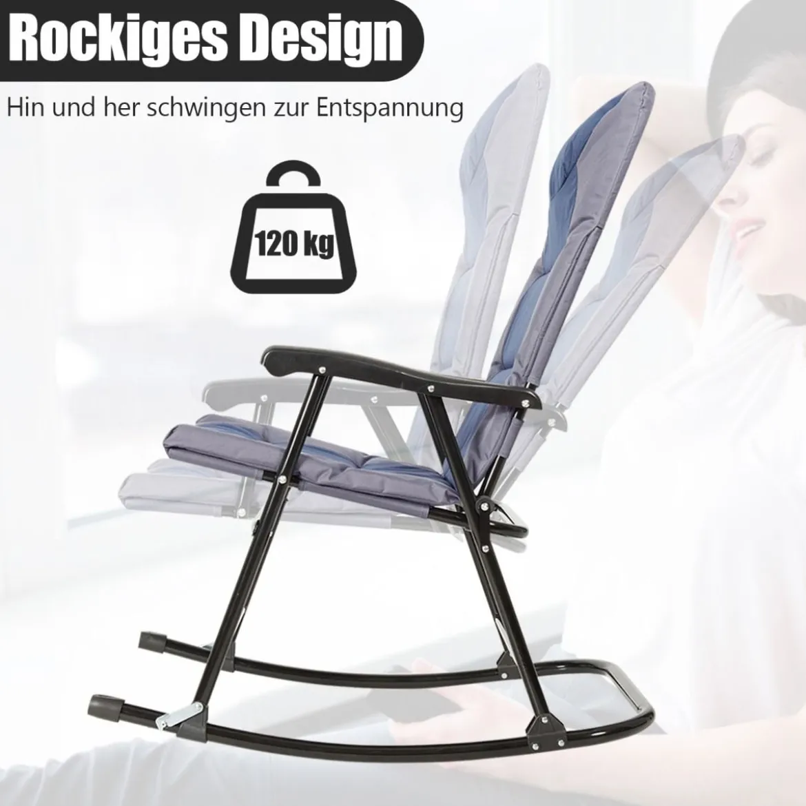 3-teiliges klappbares Bistro-Set Outdoor-Schaukelstühle mit TischBlau + Grau