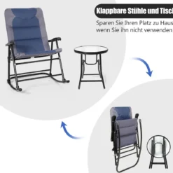 3-teiliges klappbares Bistro-Set Outdoor-Schaukelstühle mit TischBlau + Grau