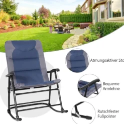 3-teiliges klappbares Bistro-Set Outdoor-Schaukelstühle mit TischBlau + Grau
